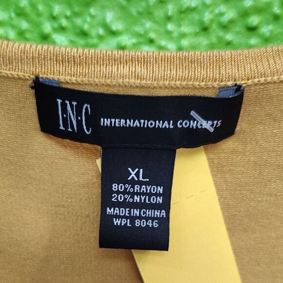 INC International Concepts Gold Blouse with Puff Sleeves and Fitted Style - Picture 2 of 3